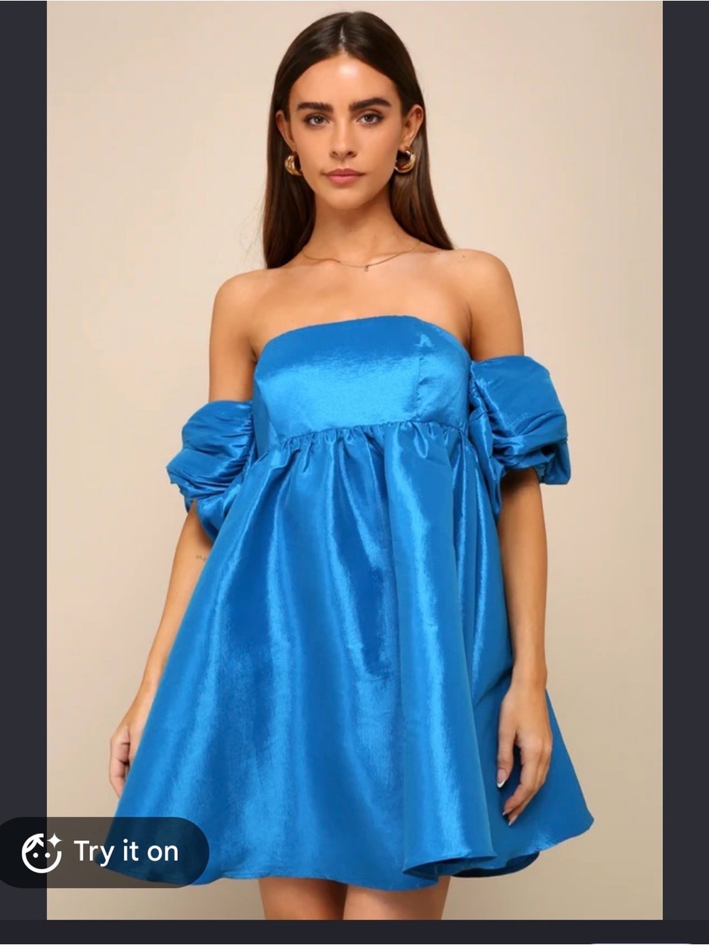 Lulu's Vibrant Blue Off-Shoulder Puff Sleeve Mini Dress